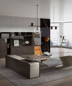 Bàn làm việc chữ L đẳng cấp tích hợp bàn phụ kính