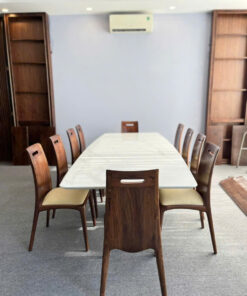 Bộ Bàn Ăn Gỗ Óc Chó 8 Ghế Mặt Đá Trắng