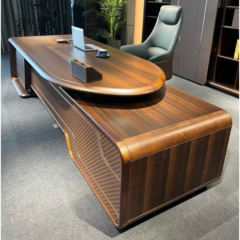 Bàn làm việc lãnh đạo gỗ trầm cao cấp tích hợp tủ