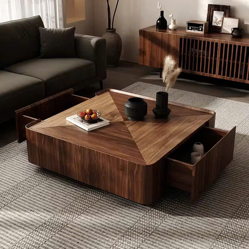 Bàn trà thông minh hình học từ gỗ óc chó Bàn trà thông minh hình học từ gỗ óc chó