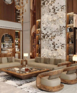 Bộ sofa gỗ tự nhiên nghệ thuật và bàn trà khối lớn