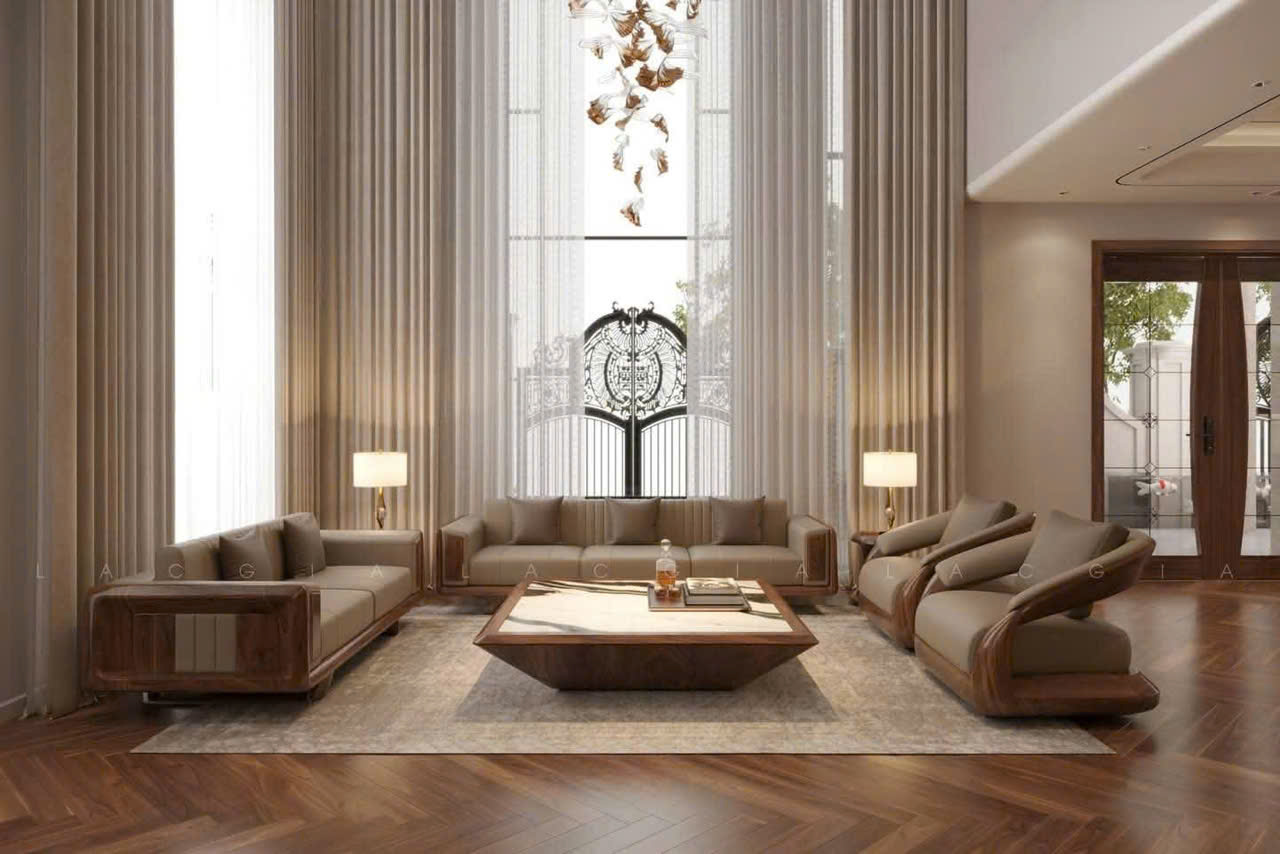 Bộ sofa gỗ tự nhiên nghệ thuật và bàn trà khối lớn Bộ sofa gỗ tự nhiên nghệ thuật và bàn trà khối lớn