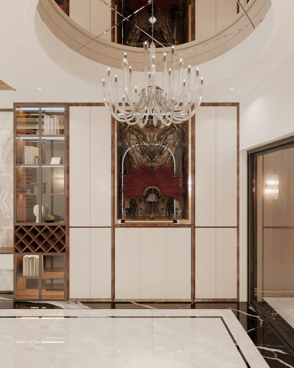 Hệ tủ trang trí luxury tích hợp ánh sáng và đá Marble