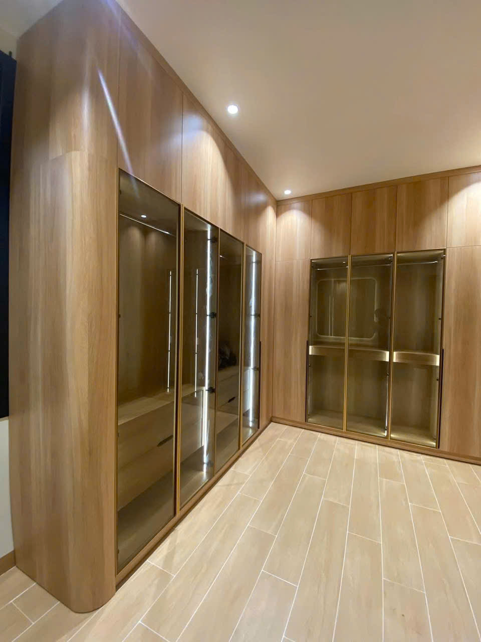 Hệ tủ quần áo gỗ tự nhiên kết hợp kính