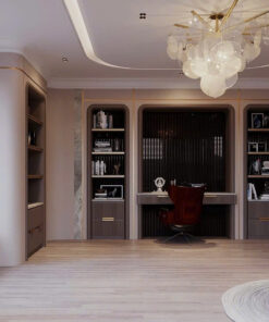 Nội thất văn phòng lãnh đạo luxury tích hợp gỗ, đá và ánh sáng