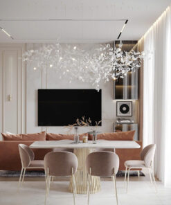 Bộ bàn ăn 6 ghế mặt đá sang trọng – chân trụ nan vàng